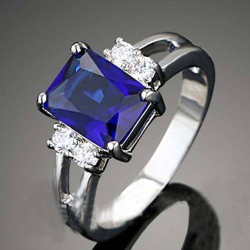 Ladies Elegant White Gold Filled Ring with Blue Sapphire (Size 7)